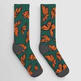 Green Monarch Butterflies Pattern Socks