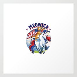 Meowica Cat Unicorn 4th of July T shirt Kids Girls Merica Art Print | Anime, Humour, Retro, Painting, Funny, Animal, Music, Gamer, Cartoon, Sport 