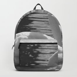 Black and White Swan Backpack | Photo, Fowl, Beauty, Bird, Love, Blackandwhite, Snow, River, Winter, Water 