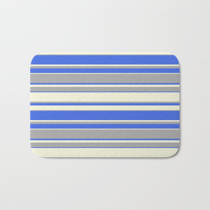 Beige, Dark Grey & Royal Blue Colored Pattern of Stripes Bath Mat