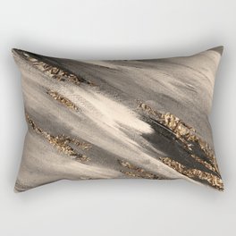 Taupe Paint Brushstrokes Gold Foil Rectangular Pillow