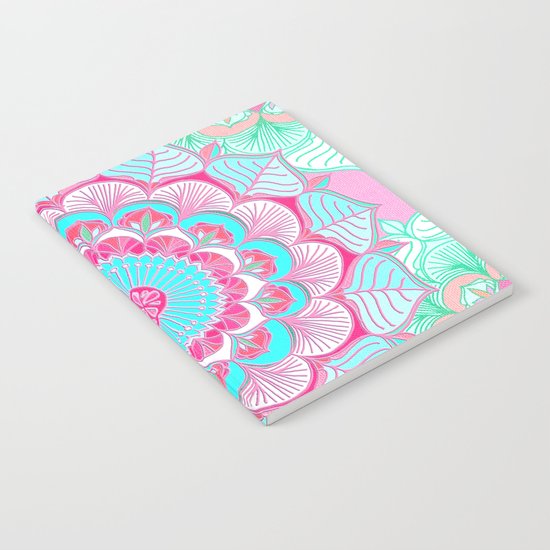 Tropical Bloom - floral doodle in pink, mint, peach, aqua, white Notebook