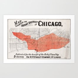 Map showing the burnt district of Great Chicago Fire Art Print