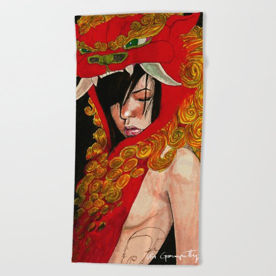 Foo Dog Slayer Kat Beach Towel