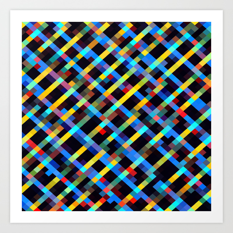 Geometric Pixel Square Pattern Abstract Background In Blue Yellow Red Orange Art Print By Timla Society6