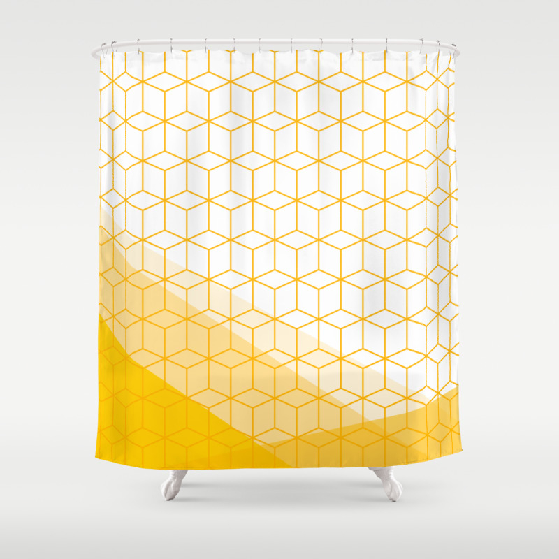 Abstract Geometric 006 Mustard Yellow White Shower Curtain By