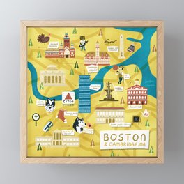 Illustrated map of Boston and Cambridge, MA Framed Mini Art Print