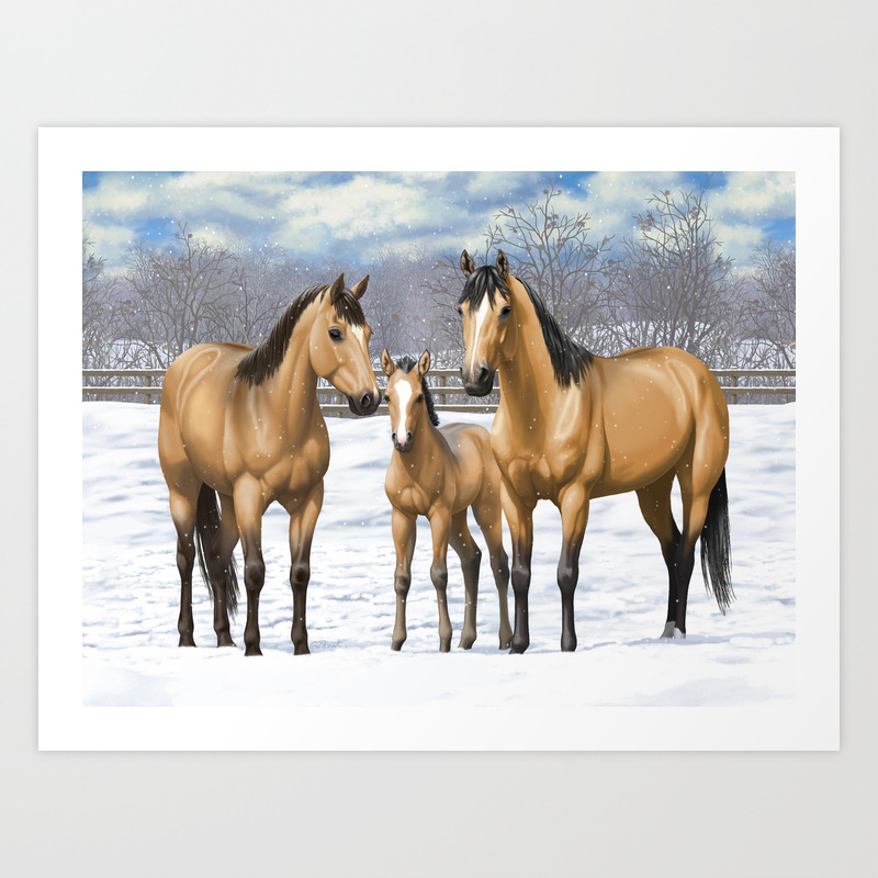 Buckskin Quarter Horses In Snow Art Print By Csforest Society6