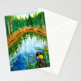Black Labrador Retriever & Lake Watercolor Stationery Cards