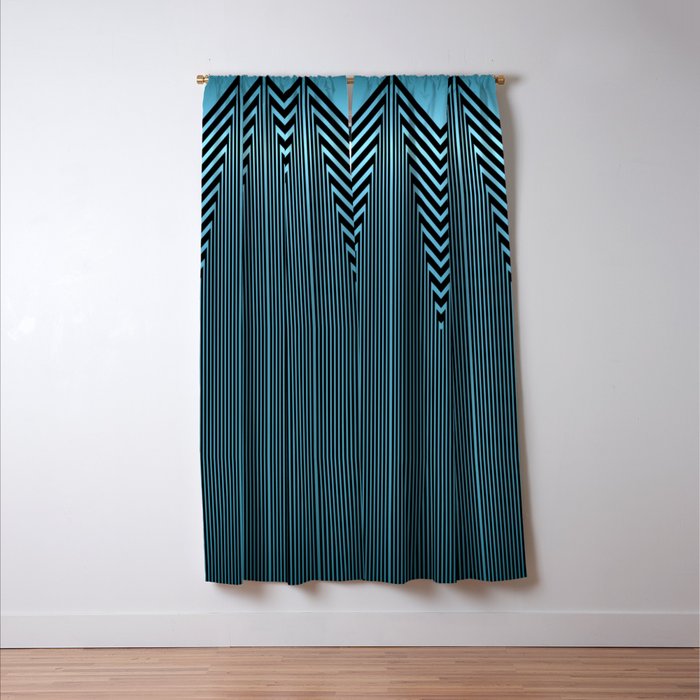 Gleaming Metallic Blue Art Deco Design Blackout Curtain By