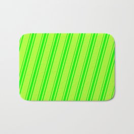 [ Thumbnail: Light Green and Lime Colored Striped Pattern Bath Mat ]