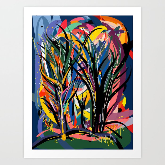 Trees in the Night Landscape Abstract Art Expressionism Art Print