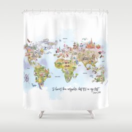 World Map Watercolor Shower Curtain
