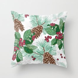 Merry Holly Throw Pillow