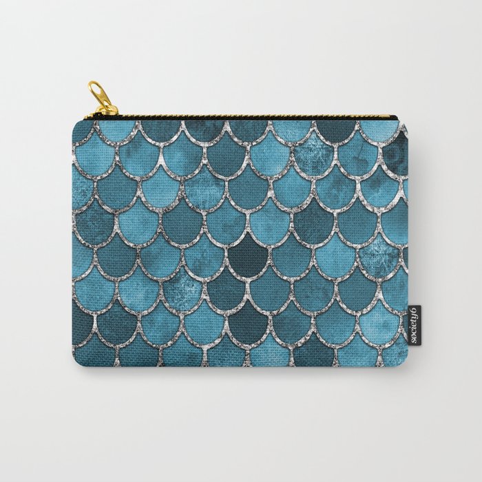 Turquoise Silver Mermaid Scales Carry-All Pouch