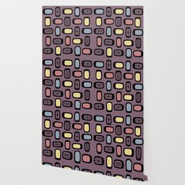 Midcentury MCM Rounded Rectangles Mauve Multicolored Wallpaper