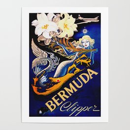 Vintage Bermuda Mermaid Travel Poster
