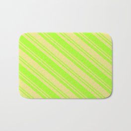 [ Thumbnail: Light Green and Tan Colored Striped/Lined Pattern Bath Mat ]
