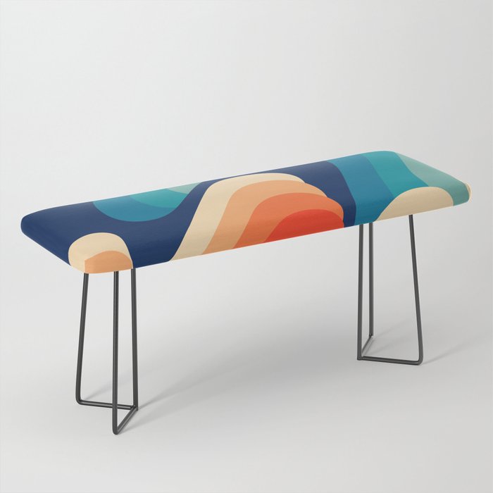 Retro 70s and 80s Abstract Art Mid-Century Waves  Bench