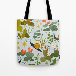 Strawberry Garden Pattern Tote Bag | Stars, Digital, Summer, Field, Nasturtium, Pastel, Floral, Snail, Flowers, Snails 