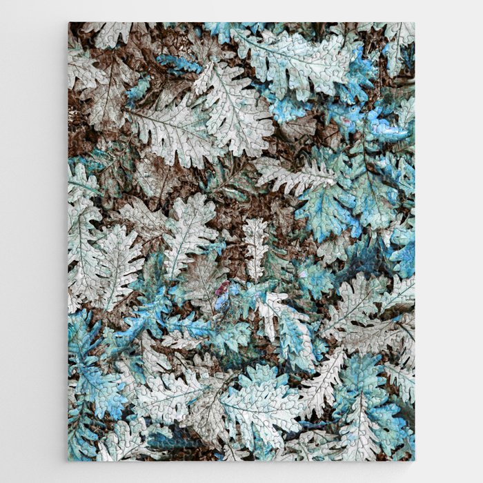 Leaves Pop of Color Turquoise Blue Jigsaw Puzzle