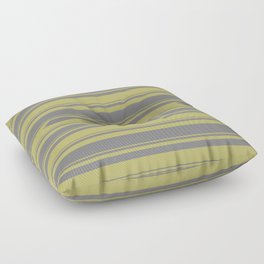 [ Thumbnail: Dark Khaki & Grey Colored Striped Pattern Floor Pillow ]