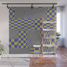 Glitchy Checkers // Purple & Green Wall Mural