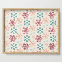 Christmas Pattern Watercolor Snowflake Pink Blue Serving Tray