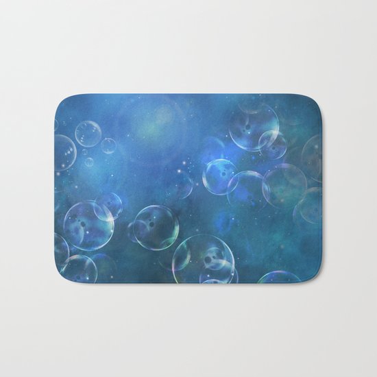 floating bubbles blue watercolor space background Bath Mat