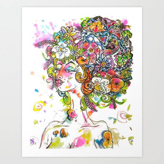 "She Wore Flowers in Her Hair" Art Print