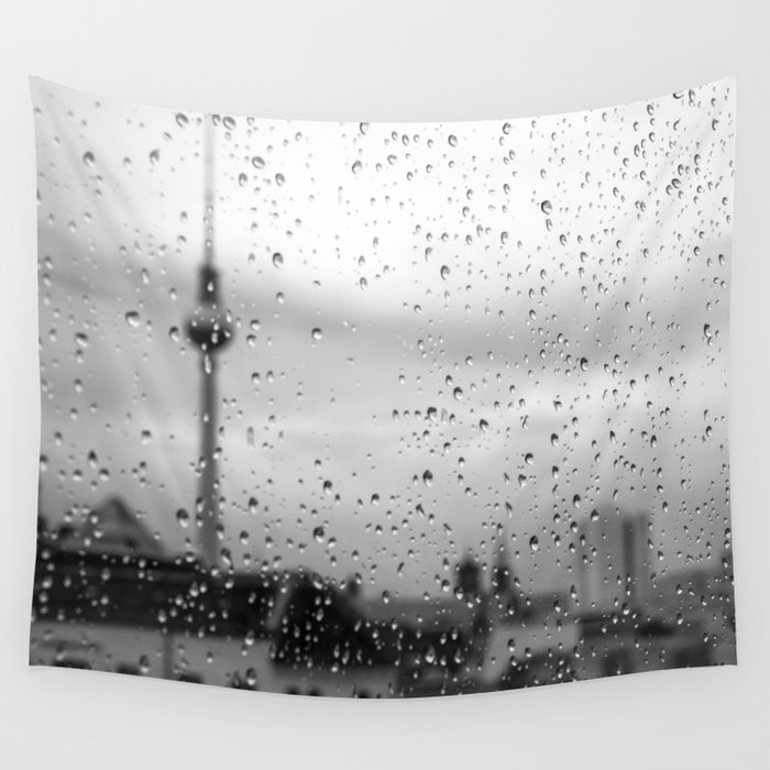 Germany Photography - The Berliner Fernsehturm In The Rain Wall Tapestry