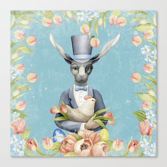 Beautiful Floral Flowers Animal Easter Bunny on #Society6 Canvas Print
