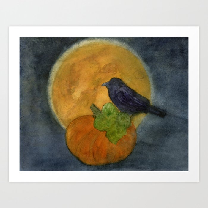 Quoth the Raven Upon a Pumpkin Art Print