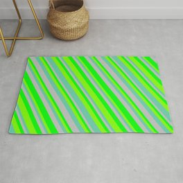 [ Thumbnail: Grey, Lime, Chartreuse, and Aquamarine Colored Lined/Striped Pattern Rug ]
