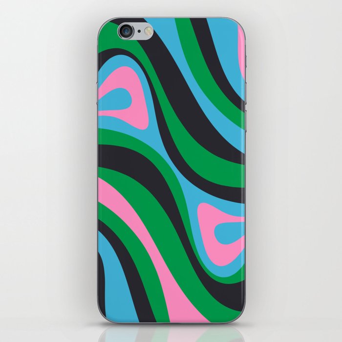 New Groove Retro Swirl Abstract Pattern Black Pink Blue Green iPhone Skin