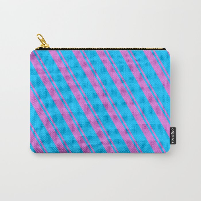 Orchid and Deep Sky Blue Colored Lines Pattern Carry-All Pouch