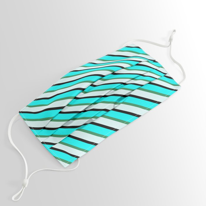Aqua, Sea Green, Light Cyan, and Black Colored Lined Pattern Face Mask