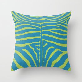 Zebra Wild Animal Print 236 Blue and Chartreuse Green Throw Pillow