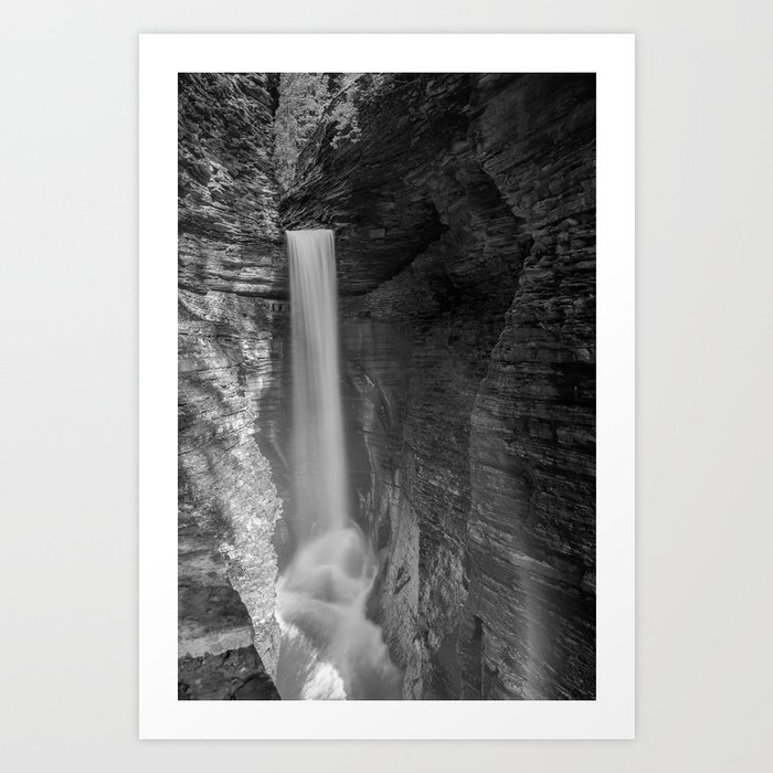 Watkins Glen State Park; Finger Lakes region; Seneca Lake waterfall nature wilderness black and white photograph - photography - photographs Art Print
