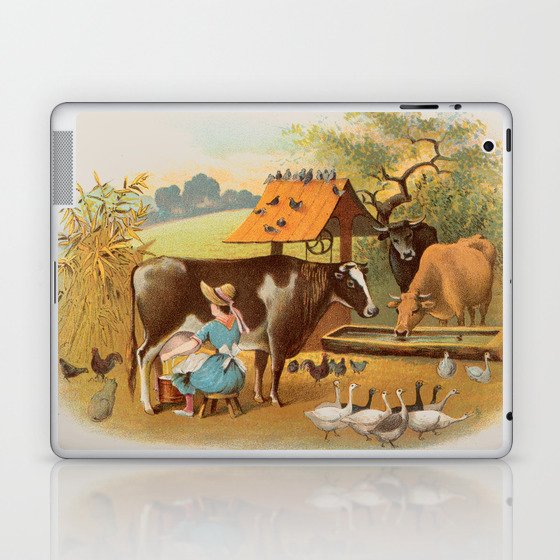 Vintage white green brown orange animal farm painting Laptop & iPad Skin
