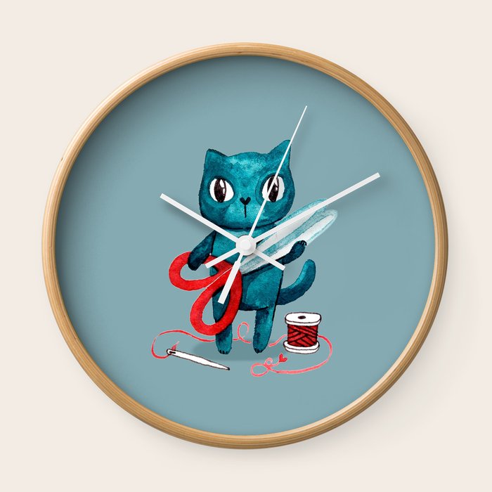 Sewing Cat Wall Clock