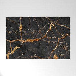 Black Malachite Marble With Gold Veins Welcome Mat