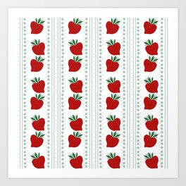 Strawberries on White Stripes Art Print