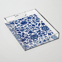 Blue & White Chinoiserie Flower Pattern Acrylic Tray