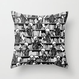 Bookish Public Library Skeleton Goth Librarian Books Pattern Throw Pillow