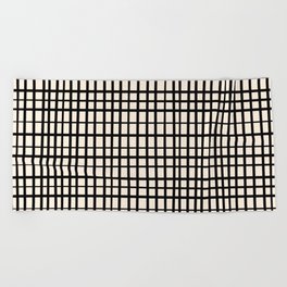 Irregular Grid Pattern in Black and Almond Cream  Beach Towel