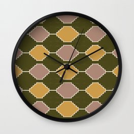 Retro Hygge Tribal Checker Pattern in Green Wall Clock