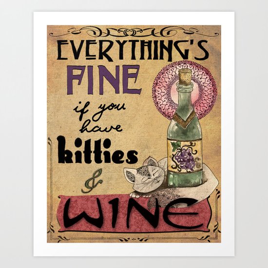 Kitties & Wine Art Print