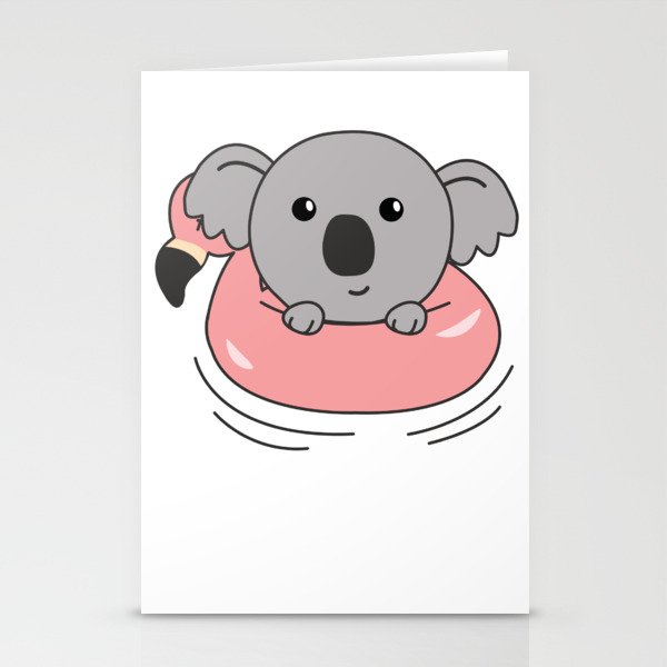 Koala Flamingo Swim Rings Summer Animals Stationery Cards