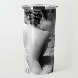 Ziegfeld Girl at her Dressing Table back stage, Paris black and white photograph Travel Mug